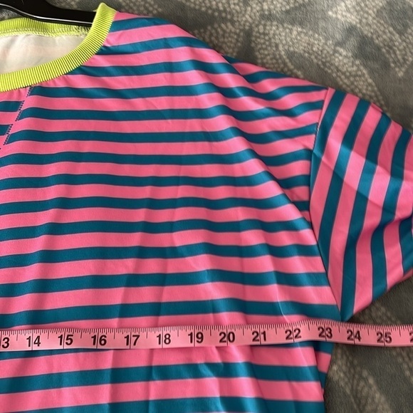 NWOT Women’s Pink And Blue Striped Top With Yellow Trim Size XL - Picture 5 of 8